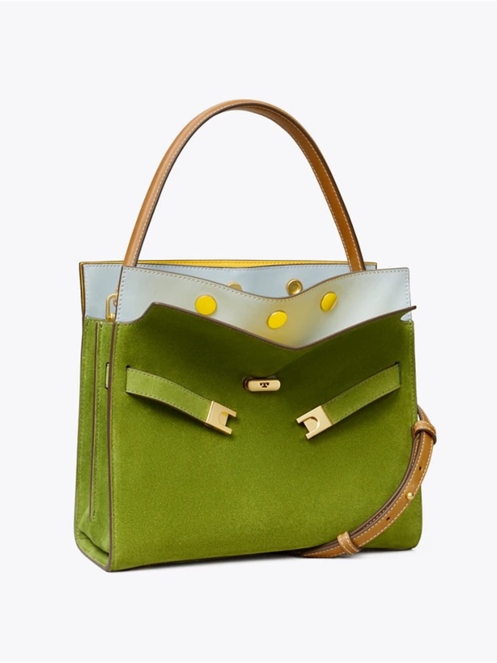 EUC Tory Burch Lee Radziwill Small Suede Double Satchel Bag $1,498